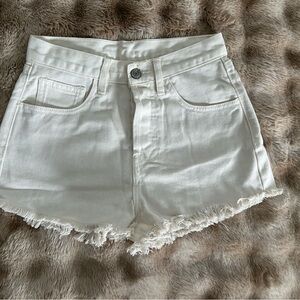 White Frayed Hem Denim Shorts